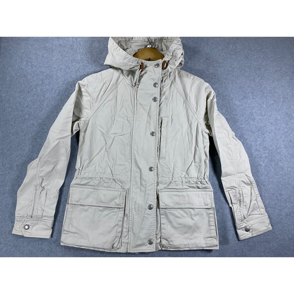 Gap Field Jacket Women's XS Beige Cotton Full Zip Cinched Waist Utility Hooded‎